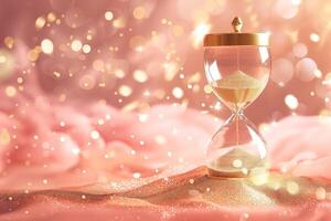 Hourglass on Glittering Pink Surface photo