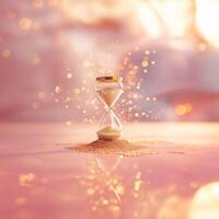 Hourglass on Pink Glitter Background photo