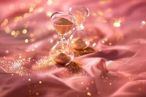 Gold Hourglass on Pink Glitter Background photo
