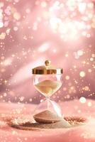 Hourglass on Glittering Pink Fabric photo