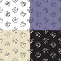 set of seamless patterns with old camcorder. Filming movie on retro instrument. Ornament for decoration and printing on fabric. Design element. vector