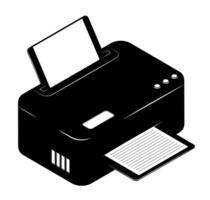 Monochrome inkjet printer. Printing documents in office using copiers. Black and white isolated on white background vector