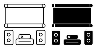 Linear icon. Home theater with speakers and projector screen. Premium home cinema equipment. Simple black and white isolated on white background vector