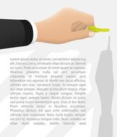 Man hand of businessman holds golden metal key of lock. Solving complex business issues on way to success. Realistic 3D for background of any color vector
