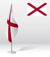 flag of american state of ALABAMA on flagpole for registration of solemn event. Day of state of ALABAMA. Realistic 3D on white vector