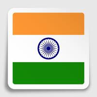 India flag icon on paper square sticker with shadow. Button for mobile application or web. vector