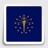 american state of INDIANA flag icon on paper square sticker with shadow. Button for mobile application or web. vector