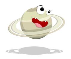Funny character planet Saturn with ring. Studying astronomy in school and kindergarten. Exploring space and solar system vector