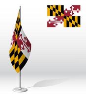 flag of american state of Maryland on flagpole for registration of solemn event. Day of state of Maryland. Realistic 3D on white vector