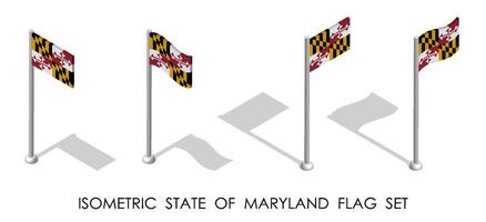 isometric flag of american state of Maryland in static position and in motion on flagpole. 3d vector