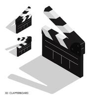 isometric Clapper board for shooting film in open position. Assistant director. Realistic 3d isolated on white background vector