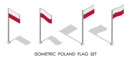 isometric flag of POLAND in static position and in motion on flagpole. 3d vector