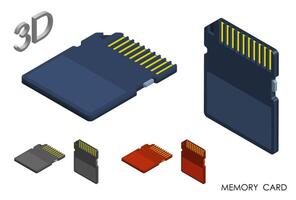 isometric Memory card for storing information. Micro card for copying and transferring data. Realistic 3D on white background vector