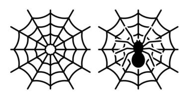 Linear icon. Spider web with a black spider in center. Design element for Halloween. Simple black and white isolated on white background vector