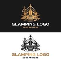 luxury vintage logo illustration of glamping resort vector