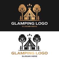 luxury vintage logo illustration of glamping resort vector