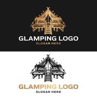 luxury vintage logo illustration of glamping resort vector