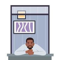 Young man in the window. symbol of expectation and thoughtfulness. vector