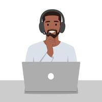 Support agent working at helpline service. vector