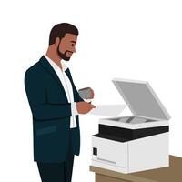Young man working in typography at print to printer. vector