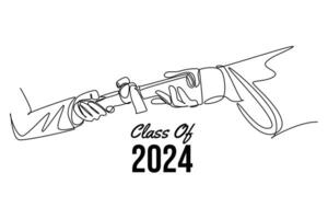 Class of 2024 concept. Single line draw design graphic illustration. vector