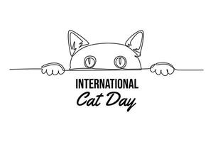 International Cat day concept. Single line draw design graphic illustration. vector