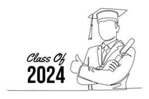 Class of 2024 concept. Single line draw design graphic illustration. vector