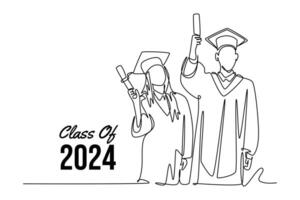 Class of 2024 concept. Single line draw design graphic illustration. vector