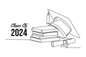 Class of 2024 concept. Single line draw design graphic illustration. vector