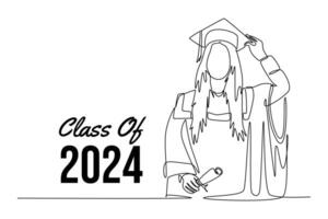 Class of 2024 concept. Single line draw design graphic illustration. vector