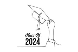 Class of 2024 concept. Single line draw design graphic illustration. vector