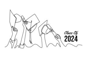Class of 2024 concept. Single line draw design graphic illustration. vector