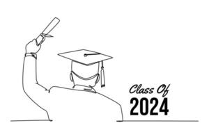 Class of 2024 concept. Single line draw design graphic illustration. vector