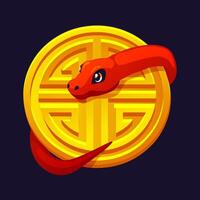 2025 Year of the Snake, Golden coin with a red snake vector