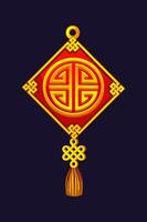 Chinese amulet with knot. Empty red lucky charm. vector