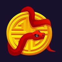 2025 Year of the Snake, Golden coin with red snake vector