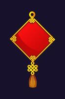 Chinese amulet with knot. Empty red lucky charm. vector