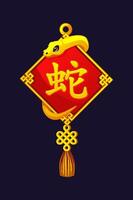 Chinese amulet with knot and symbol of Chinese New Year of the snake. Lucky charm with hieroglyph Snake. vector