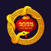 Golden talisman with a snake and Chinese lantern, symbol 2025 year vector