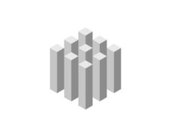 Cube logo, geometric design. Box logotype company, trendy tech emblem in pixel style. vector