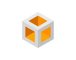 Cube logo, geometric design. Box logotype company, trendy tech emblem in pixel style. vector