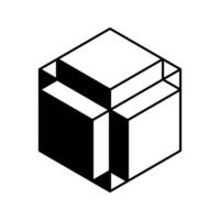 Cube logo, geometric design. Black and white Box logotype company, trendy techno emblem in isometric 3D style. vector