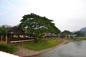 View of the Nam Song river in a cloudy twilight photo