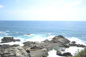 View of sea and rocks at Siung beach photo