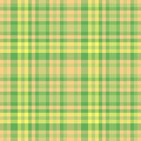 Stationary check plaid textile, top tartan seamless pattern. Drapery texture background fabric in green and amber colors. vector