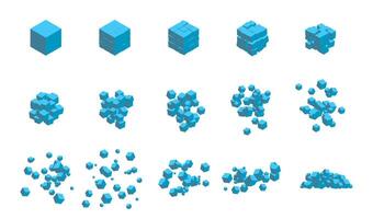 Stages of destruction of a cube by an explosion. Template for web illustrations and computer graphics. illustration vector