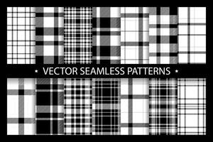 Plaid pattern seamless ornate. Set black white background. Fabric texture collection. vector