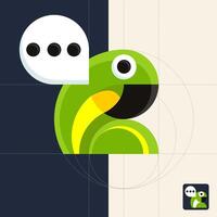 Chat icon geometric parrot with talk bubble. Full color illustration for mobile app. vector