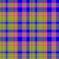 1950s seamless tartan check, panjabi pattern textile texture. Blanket background plaid fabric in lime and indigo colors. vector