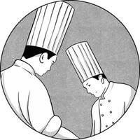 a black and white illustration of two chefs in a circle vector